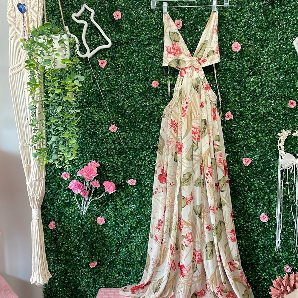 Floral Floorlength Flowy Gown with Double Leg Slits